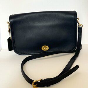 VINTAGE UNUSED COACH Turnlock Black Leather Bag #9755